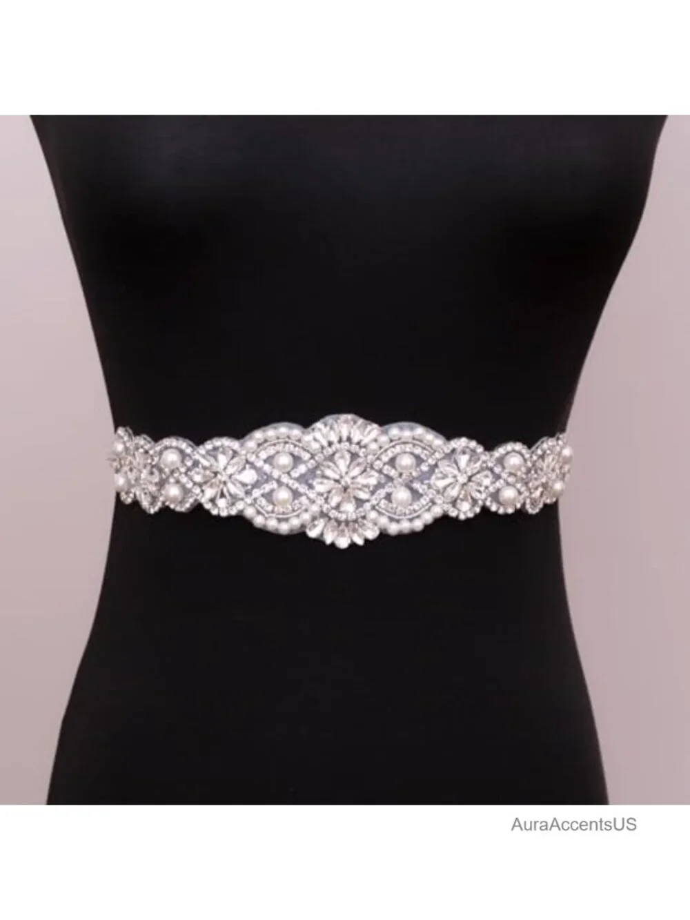 Pearl Crystal Sash Handmade Beaded Wedding Belt Rhinestone Sash Formal Evening